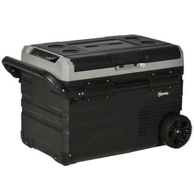 Möbel Hüsch koelbox auto 40L met LED verlichting compressor autokoelkast met handgrepen transportwielen 12/24V DC en 110-240V AC grijs + zwart