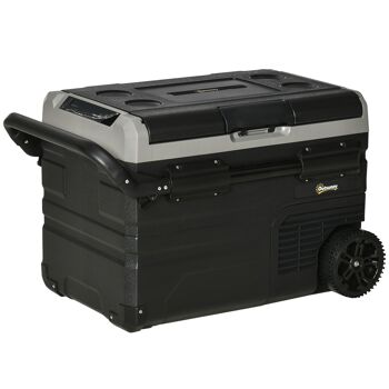 Meuble Hüsch koelbox auto 40L avec éclairage LED compresseur autokoelkast avec roues de transport à main 12/24V DC et 110-240V AC gris + noir 1