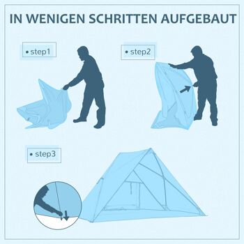 Meubles Hüsch strandtent strandtent avec UV50+ zonwerend gaasvenster draagtas tente de camping 2-3 personnes glasvezel bleu 210 x 147 x 120 cm 3