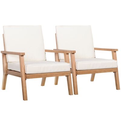 Möbel Hüsch set van 2 tuinstoelen met kussens tuinfauteuilset tuinstoel van populierenhout tuinmeubelen houten stoel balkonstoel 66 x 77,5 x 74,5 cm