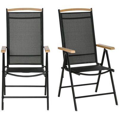 Muebles Hüsch Juego de 2 sillas de cocina plegables con reposabrazos para terrazas y balcones de aluminio negro 71,5 x 68 x 109 cm