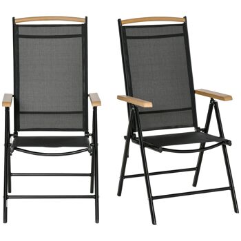 Meubles Hüsch lot de 2 chaises de cuisine pliables avec accoudoirs rugleuning pour balcons-terrasses en aluminium noir 71,5 x 68 x 109 cm 1