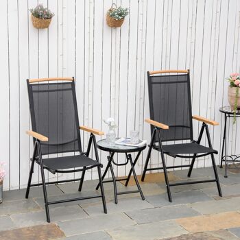 Meubles Hüsch lot de 2 chaises de cuisine pliables avec accoudoirs rugleuning pour balcons-terrasses en aluminium noir 71,5 x 68 x 109 cm 3