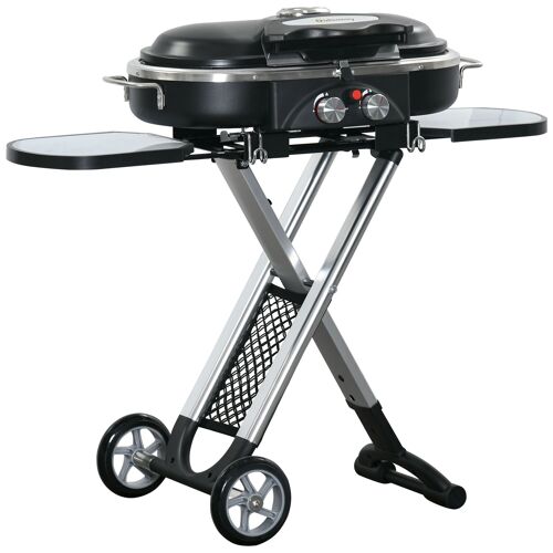 Möbel Hüsch gasgrill BBQ-grillwagen opvouwbaar met 2-pits grillnet zijplank wielen 2,34 kW voor tuin balkon terras RVS 100x41,6x82,5cm