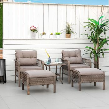 Meubles Hüsch rotan tuinmeubelen pour 4 personnes 5 pièces. Banc Buitenzitset avec table kruk zitgroep acier marron 65 x 66 x 75 cm 2