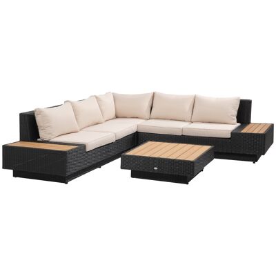 Buitenzonnig 4 st. Luxe polyrotan tuinset, tuinmeubelen, tuinset, loungeset, loungeset, loungemeubel inclusief planken en bijzettafel, zitkussen