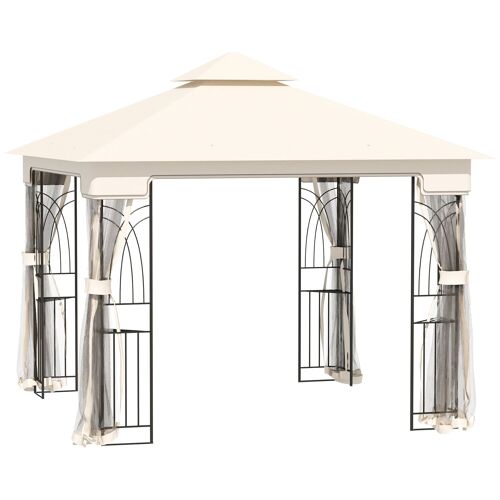 Möbel Hüsch tuinpaviljoen met dubbel dak paviljoen tuintent feesttent feesttent met 4 x zijwanden metaal + polyester creme wit 2,99 x 2,99 x 2,74 m