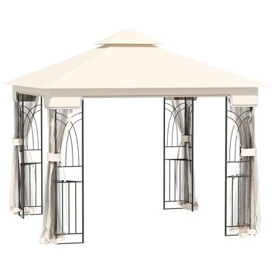 Meubles Hüsch tuinpaviljoen avec double dak paviljoen tuintent feesttent feesttent avec 4 x zijwanden métal + polyester crème blanc 2,99 x 2,99 x 2,74 m