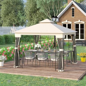 Meubles Hüsch tuinpaviljoen avec double dak paviljoen tuintent feesttent feesttent avec 4 x zijwanden métal + polyester crème blanc 2,99 x 2,99 x 2,74 m 3