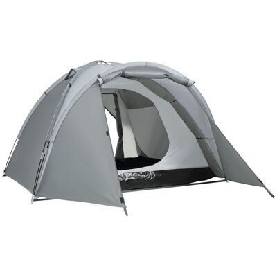 Mobili Tenda da campeggio Hüsch per 2-3 persone Tenda in vetro dalla porta con spazio in rete Rits incl. trasportatore koepeletent 190T PU 2000mm vetro grijs