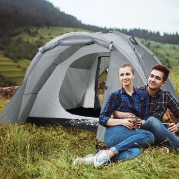 Mobilier Tente de camping Hüsch pour 2-3 personnes Rideau de verre depuis la porte avec espace grillagé rit incl. transporttas koepeletent 190T PU 2000mm verre gris 2