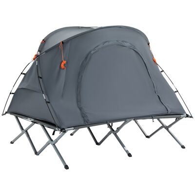 Möbel Hüsch camping bed with tent, raised field bed for 2 people, camping tent with air bed, including hanging bags, gray 200 x 146 x 159 cm