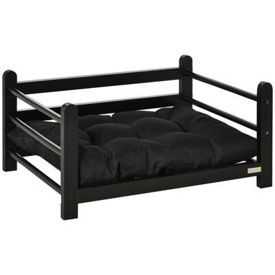 Furniture Nice verhoogde Cama para Perros con Cojines Sofá para Perros Estructura de Madera Cama para casa Sofá para Gatos Cama para Gatos Sofá para Perros Applaats para Perros pequeños Negro 65 x 51 x 32 cm