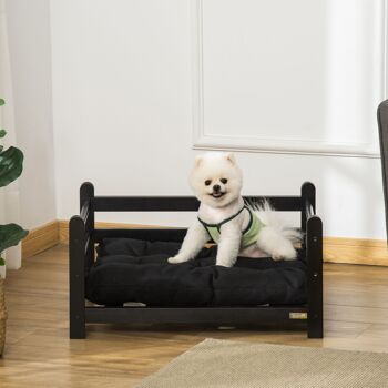 Furniture Nice verhoogde Lit pour chien avec coussins Canapé pour chien Cadre en bois Lit de maison Canapé pour chat Lit pour chat Canapé pour chien Applaats pour petits chiens Noir 65 x 51 x 32 cm 3