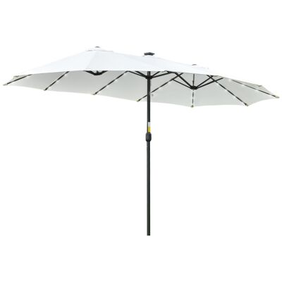 Möbel Hüsch parasol met LED solar 4,5 m dubbele parasol tuinparasol marktparasol terrasparasol ovaal zwart en creme wit