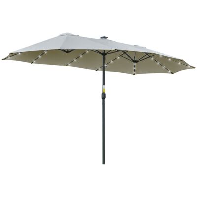 Möbel Hüsch parasol met LED solar 4,5 m dubbele parasol tuinparasol marktparasol terrasparasol ovaal lichtgrijs + zwart