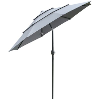 Möbel Hüsch 2,6 m parasol met 3-laags dak, handslinger, draaibare parasol, marktparaplu, 8 baleinen, tuinparaplu met zonwering, staal