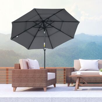 Möbel Hüsch 2,6 m parasol avec 3 laags dak, handlinger, draaibare parasol, marktparaplu, 8 baleinen, tuinparaplu avec zonwering, staal 2