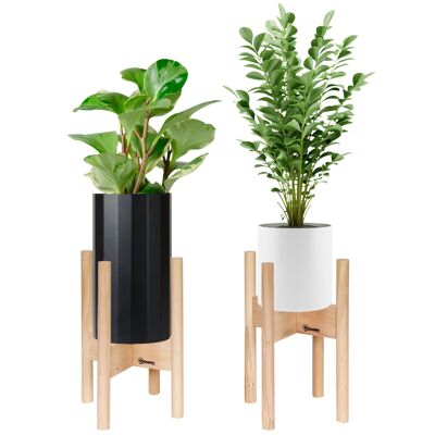 Möbel Hüsch bloemenstandaard set van 2 houten plantenstandaard set met verschillende hoogtes bloemenkruk bloempothouder plantenkruk naturel