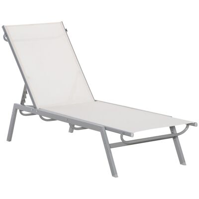 Mueble Hüsch ligbed tuinligbed con cojines con 5 trampas ajustable rugleuning metal crema blanco 170 x 58 x 97 cm