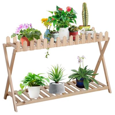 Muebles Hüsch madera bloemenrek 2-laags plantenstandaard bloemenstandaard natural dentro de buiten 108 x 37 x 65 cm