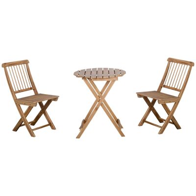 Furniture Hüsch bistro set 3-dlg.Foldable wooden garden set, balcony set, bistro table with 2 chairs, natural garden furniture