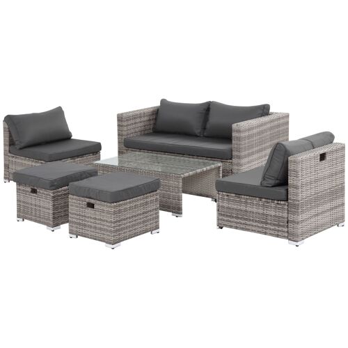 Möbel Hüsch rotan bankstel, 6-delige loungeset, tuinmeubelset met salontafel, metaal, grijs, 151 x 75 x 65 cm