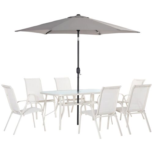 Möbel Hüsch zitgroep, 8-delige balkonset met parasol, eethoek van aluminium, balkonmeubel, 1 tafel + 6 stoelen, tuinmeubelset voor tuin, terras