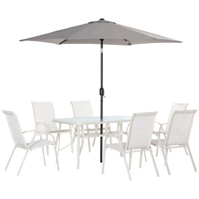 Möbel Hüsch zitgroep, set da balcone da 8 pezzi con ombrellone, eethoek van aluminium, mobili da balcone, 1 tavolo + 6 sgabelli, set di mobili da bagno per il bagno, terrazze