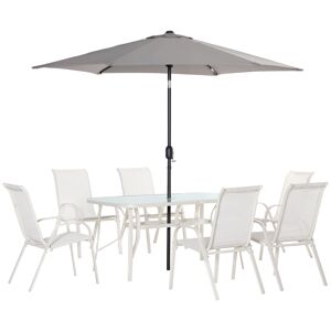 Möbel Hüsch zitgroep, ensemble de balcon 8 pièces avec parasol, eethoek van aluminium, meubles de balcon, 1 table + 6 tabourets, ensemble de meubles de salle de bain pour la salle de bain, terrasses