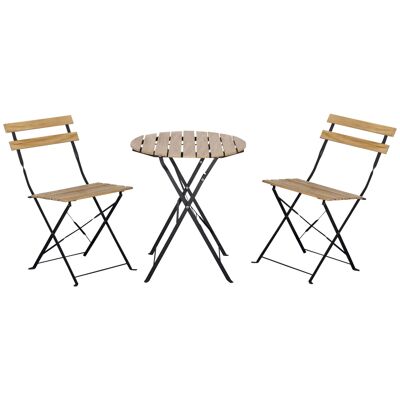 Mobili Hüsch bistrot set 3 pezzi. Opvouwbare tuinset, set da balcone, tavolo da bistrò con 2 stoelen, tuinmeubelen, metallo, grenenhout, naturale
