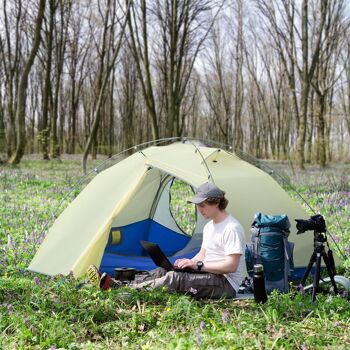 Mobilier Tente de camping Hüsch Tente de camping pour 2 personnes PU3000mm Conçue pour le trekking Léger Aluminium Nylon Crème Blanc 230 x 140 x 110 cm 2