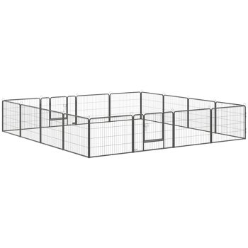 Meubles Hüsch chiotren buitenren, 16 segments, hauteur 60 cm, boîte pour chiens, chiot, hek, boîte, extérieur, conçu, avec 2 portes, staalgrijs 1