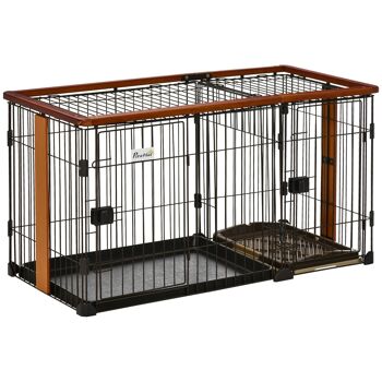 Meuble Hüsch hondenkooi avec toiletbak hondenbox avec 2 portes pour petits chiens intérieur huisdierenkooi staal coffee 111 x 54 x 61 cm 1