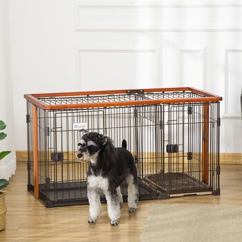 Meuble Hüsch hondenkooi avec toiletbak hondenbox avec 2 portes pour petits chiens intérieur huisdierenkooi staal coffee 111 x 54 x 61 cm 2