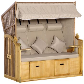 Meuble Hüsch strandstoel 3-zits ligbed avec 2 panneaux pliants voetensteun chaise longue 5-traps rugleuning XXL polyrotin naturel 150 x 79 x 160 cm 1