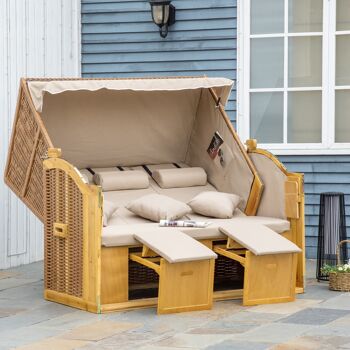 Meuble Hüsch strandstoel 3-zits ligbed avec 2 panneaux pliants voetensteun chaise longue 5-traps rugleuning XXL polyrotin naturel 150 x 79 x 160 cm 3