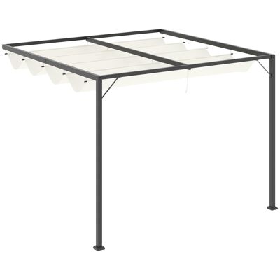 Meubles Hüsch pergola pavillon 3 x 3 m tuinpaviljoen pavillon barbecue avec tissus dak terrasoverkapping fixation murale solide métal polyester blanc crème