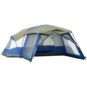 Mobilier Hüsch Tente de camping Tente 6-8 personnes Tente familiale avec 2 tentes de camping ramen PU3000mm pour festival de trekking Rideau de verre bleu 518 x 487 x 237 cm 1