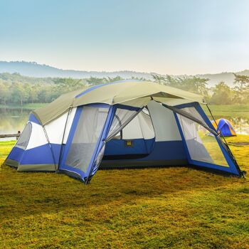 Mobilier Hüsch Tente de camping Tente 6-8 personnes Tente familiale avec 2 tentes de camping ramen PU3000mm pour festival de trekking Rideau de verre bleu 518 x 487 x 237 cm 2