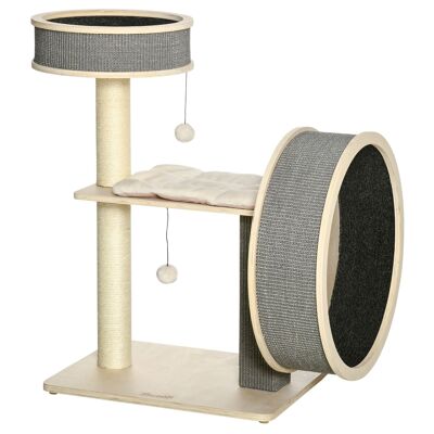 Mueble Hüsch krabpaal con loopwiel cattenkrat klimboom para gatos con catball speelgoed sisal felpa natural 59,5 x 45 x 91 cm