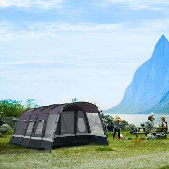 Mobilier Tente de camping Hüsch Tente tunnel pour 8 personnes avec espace pour 4 tentes familiales ramen PU3000mm pour trekking Rideau de verre en gris 580 x 320 x 215 cm 3