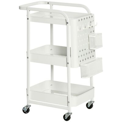Furniture Hüsch Trolley 3-layer kitchen trolley with drawers and basket for kitchen office bedroom living room steel white 51.5 x 32 x 75.6 cm