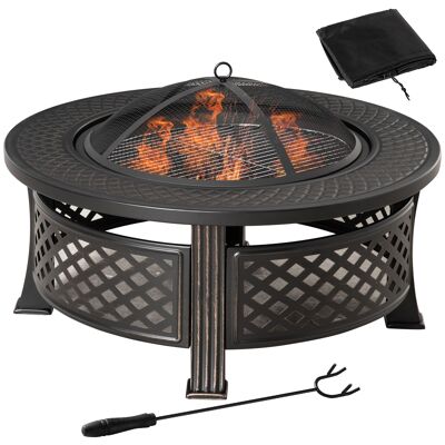 Furniture Hüsch fire bowl with poker protection fire basket fire table round fire bowl for garden camping BBQ steel black 81 x 81 x 50 cm