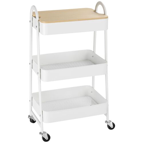 Möbel Hüsch keukentrolley metalen trolley 3-niveau metaal met grote opbergruimte en deksel voor keukens en kantoren staal wit 45 x 31 x 79,4 cm