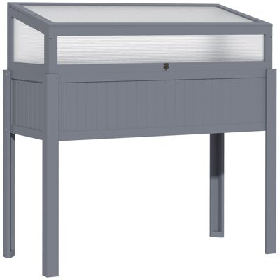 Mobili Hüsch verhoogd letto hout con koelframe 2-in-1 broeikas tomatenhuis groentebed kruidenbed plantenbak polycarbonataat grijs 120 x 54 x 112/122 cm