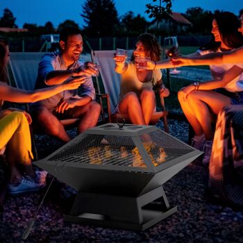 Meubles Hüsch vuurschaal avec vonkenbescherming grillcoq poker vuurkorf vuurkorf pour votre barbecue de camping acier noir 45 x 45 x 34 cm 2