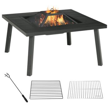 Meubles Hüsch vuurschaal vuurtafel avec tisonnier vonkenbescherming vuurkorf vuurkorf pour tuin camping BBQ acier noir 81 x 81 x 53 cm 1