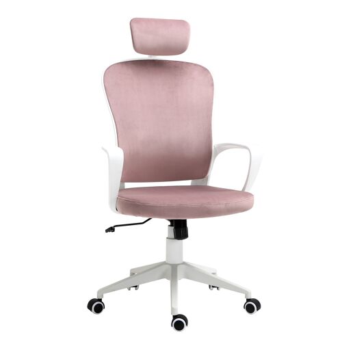 Vinsetto bureaustoel met schommelfunctie, ergonomische draaistoel, in hoogte verstelbaar met armleuningen, hoofdsteun, fluweelachtig polyester, roze, 63 x 64 x 118-128 cm