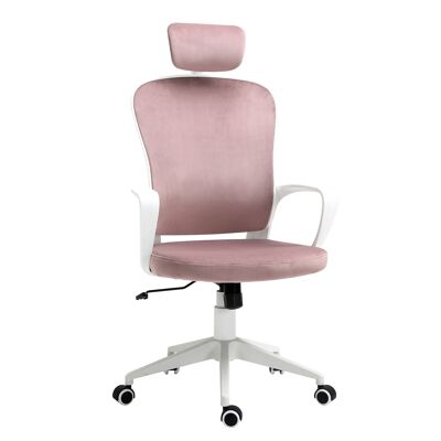 Vinsetto bureaustoel met schommelfunctie, ergonomische draaistoel, in hoogte verstelbaar met armleuningen, hoofdsteun, fluweelachtig polyester, roze, 63 x 64 x 118-128 cm